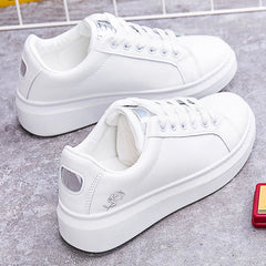 Women Leather Pu Casual Shoes New 2025 Woman Shoes Fashion Embroidered White Sneakers Breathable Flower Lace-Up Women Sneakers
