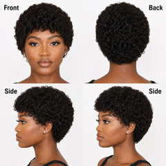 Pixie Cut Jerry Curly Human Hair Wigs Pre-Cut Style Machine Made Wigs 4 Inch Natural Color Short Curly Human Hair Wig For Women
