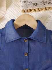 Girl's Casual Dress, Street Fashion, Sleeveless Dress With Ruffle Hem And Buckle Belt