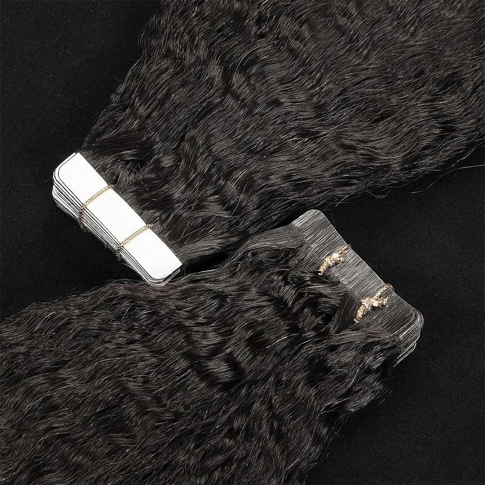 Kinky Straight Tape In Human Hair Extensions Skin Weft Hair Extensions Adhesive Invisible 100% Brazilian Virgin Natural Hair #1B