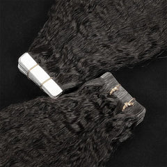 Kinky Straight Tape In Human Hair Extensions Skin Weft Hair Extensions Adhesive Invisible 100% Brazilian Virgin Natural Hair #1B