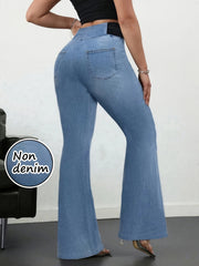Women's Imitation Denim Flared Jeans, High Waist Stretchy Leggings Booty Lifting Casual Pants Trousers