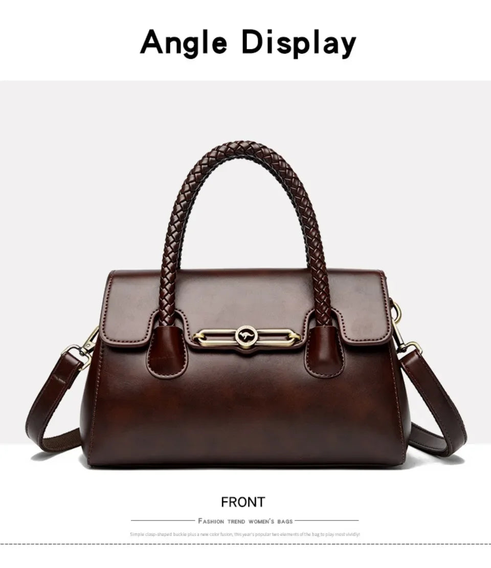 Retro High Quality Oil Leather Women Top-handle Shoulde Bags Vintage Casual Totes Trendy Lock Designer Handbag Small