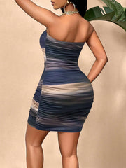 Women's Tight Party Dress, Random Floral Marble Print Tube Dress