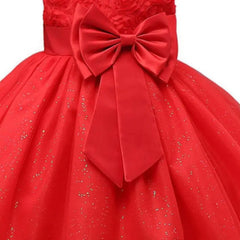 Girl's Red Christmas Dress for 4-8 Years Kids Bow Dress Crown Elegant Children's Wedding Dresses Girls Formal Gown Performance
