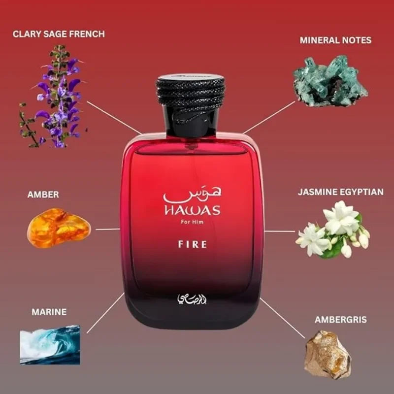 100ML RASASI Hawas Fire Eau De Parfum Pheromone Fragrance Arabian Women's Perfume Pheromone Cologne Man Attract The Opposite Sex