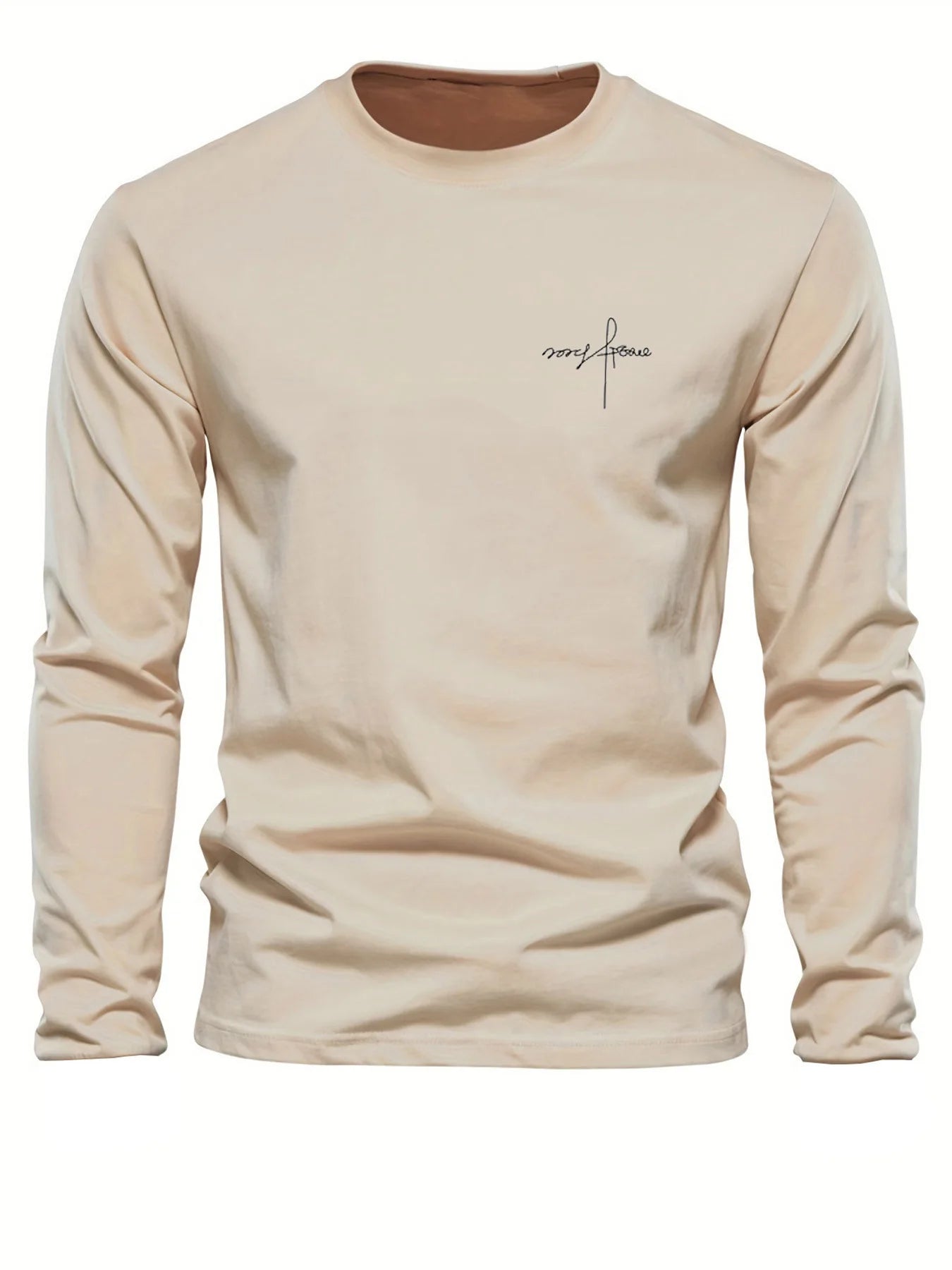 Men's 100% pure cotton loose and comfortable sports and leisure letter printed round neck long sleeved T-shirt top