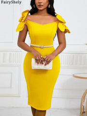 FairyShely 2025 Solid Flower Plus Size Dress Sexy Women Slim Fit Large Big Dresses Lady Summer Party Tight Curvy Sheath Dress