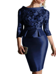 Sheath Cocktail Dress Elegant Dress Knee Length Jewel Neck Fall Wedding Guest Satin with Buttons Appliques 2025 free customized