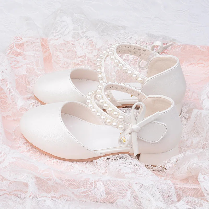 Spring Summer Girl Princess Shoes Pearl Bowknot Children Party