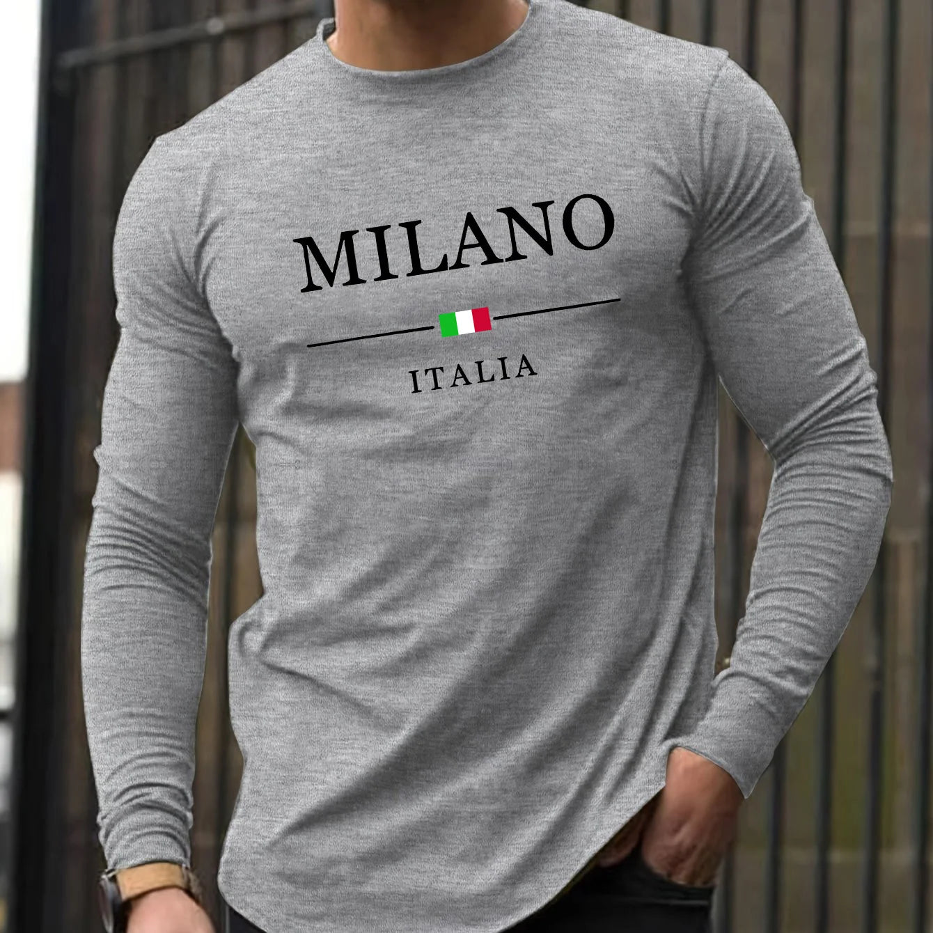 Men's 100% pure cotton comfortable casual loose oversized MALINO ITALIA printed sports round neck long sleeved T-shirt top