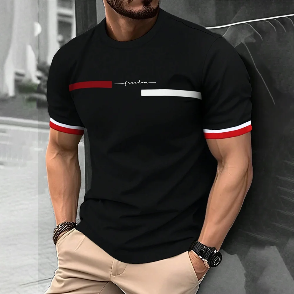 Fashion Summer 3D Stripe Letter Print Men's T Shirt Hip Hop Trend H Streetwear