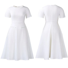 2026 Women's Elegant Simple Solid Color Dress Round Neck A-Line Shape Slimming Effect Waist-Slimming Full Dress