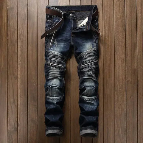 Punk Street Style Ripped Skinny Jeans Men Vintage Wash Solid Denim  Slim