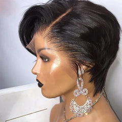 Malaysia Hair Side Part Pixie Cut Straight Wigs Short Bob Hair Wig 100% Human Hair 13x4 Lace Front Human Hair Wigs Natural Color