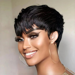 Short Pixie Cut Straight Human Hair Wig Remy Hair Human Hair Pixie Cut Wigs Machine