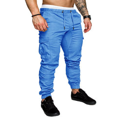 Men High Elastic Cargo Pants Summer Lace Up Drawstring Pocket Harem Stretch Full Trousers BSD-8811