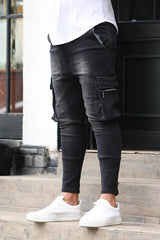 New Men's Slim Fit Stretch Jeans Casual Fashion Multi Pocket Cargo Denim Pants High  Jeans Work Hip Hop