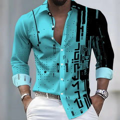 Men's 21-Color Long-Sleeved Shirt Loose Fit Black White Patchwork Geometric Letter Print Stylish Design Casual Fashion Top