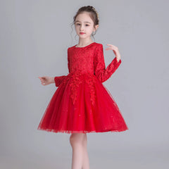 Spring Autumn Bridesmaid Dresses Lace Long Sleeve Flower Girl Dresses for Weddings Fashion Solid Girls Party Dress 3-12 Years