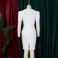 Casual Basic Women's Ruffled 3D Flower Short Sleeve Bodycon Mid Pencil Dress Elegant