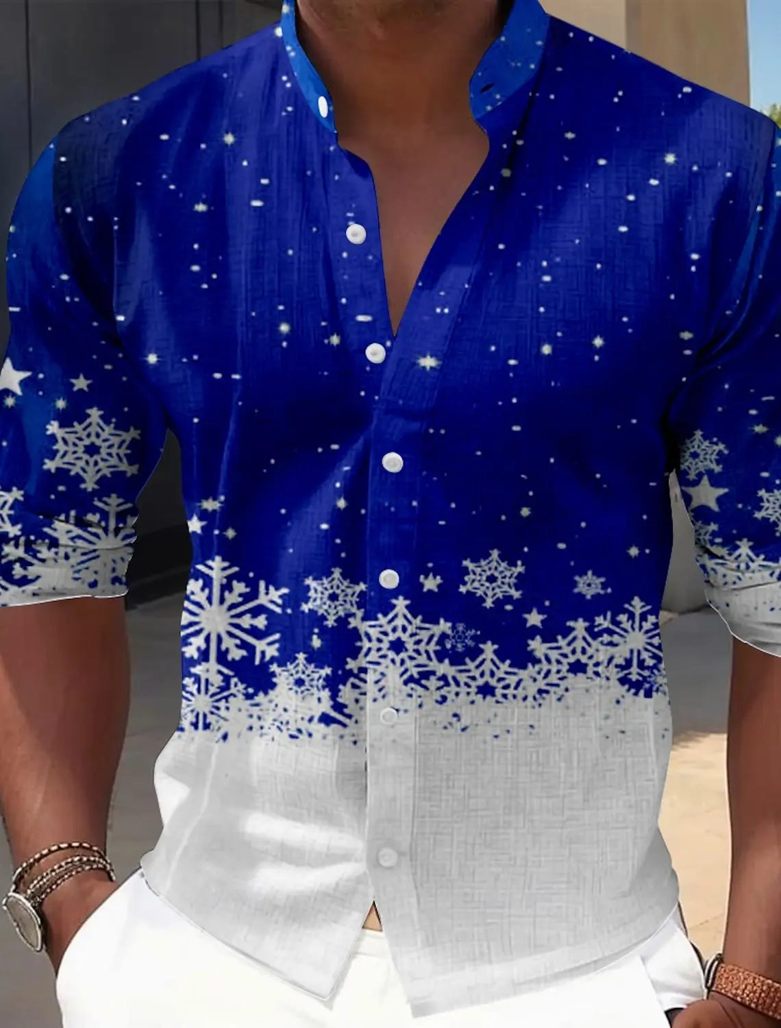 Christmas Theme Men's Christmas Scene Printed Shirts Snowflake Graphics Casual   Long Sleeve shirts