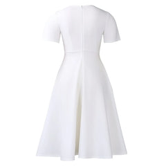 2026 Women's Elegant Simple Solid Color Dress Round Neck A-Line Shape Slimming Effect Waist-Slimming Full Dress