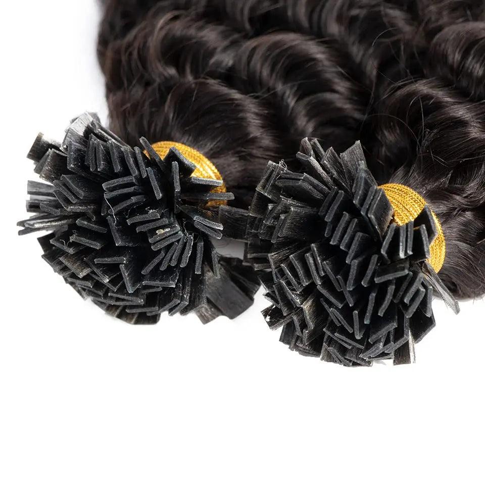 Pre Bonded Flat Tip Human Hair Extension Deep Curly Brazilian Remy Hair Keratin Fusion K Tip Hair 100g 100Pcs