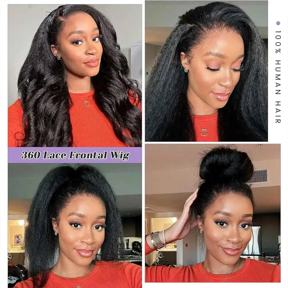 Invisible Strap 360 Full Hd Lace Glueless Wig Kinky Straight Human Hair Wig Lace Front Wig Drawstring 360 Frontal Wig 30 Inch