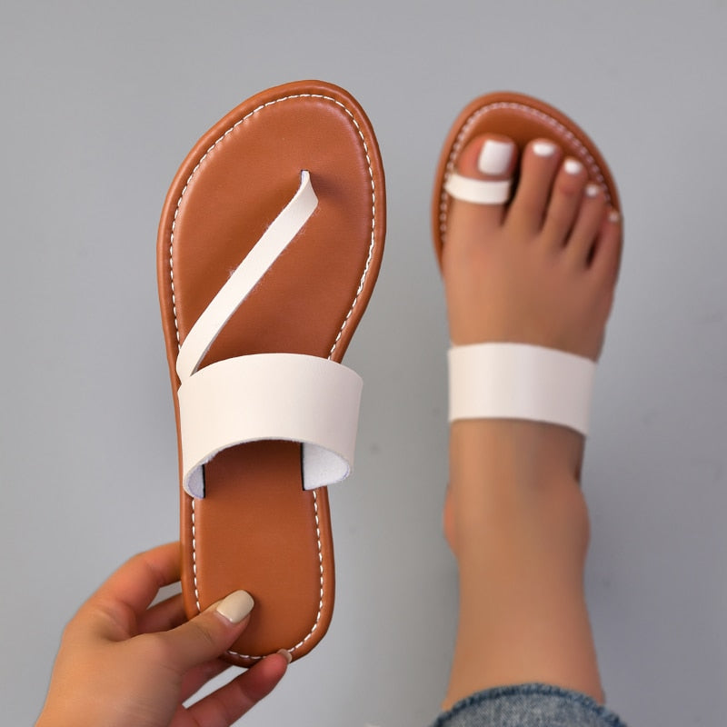 Summer Flat Sandals Beach Women&#39;s Shoes Fashion Solid Color Flat 2023 Open Toe Outdoor Slippers Open Toe Zapatos De Mujer1