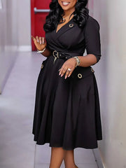 Elegant Plus-Size Women's Dress 2025 Fashion High-Waisted Skirt Suit Collar Trendy