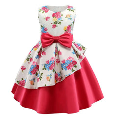 Summer Girls Rose Print Dress Princess Wedding Birthday Party Frocks Satin Children Vestidos Dresses For Girl Christmas Clothing
