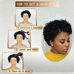 Natural Black Short Tight Kinky Curly Lace Front Pixie Cut Human Hair Wig Lightweight Solid Black Small Curl Short Lace Front Pixie Wig13x4x1 Lace Front Full Machine Made For Office Routine Dating & Various Formal Gatherings