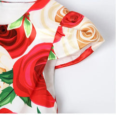 Summer Girls Rose Print Dress Princess Wedding Birthday Party Frocks Satin Children Vestidos Dresses For Girl Christmas Clothing