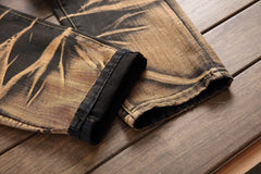 Jeans Men Vintage Distressed Pencil Pants Mid Waist Zipper Pockets Slim Ankle Length Trousers