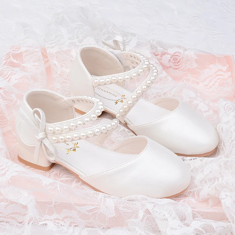 Spring Summer Girl Princess Shoes Pearl Bowknot Children Party