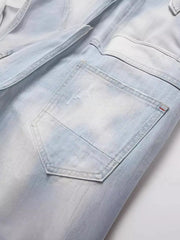 New Summer Men Blue Denim Shorts Italian Style Male Shorts Jeans High Quality Male Stretch Fit Ripped