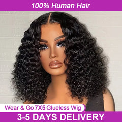 Glueless Wig Human Hair 100% Deep Wave Bob Wig 13x6 Lace Frontal Wig Wear And Go Kinky Curly Short Bob Wig for Women 250 Density