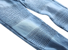 Trendy Brand Motorcycle Men's Jeans Unique Ripped Slim Fit Streetwear High Elasticity Smooth Slimming Effect Casual Denim