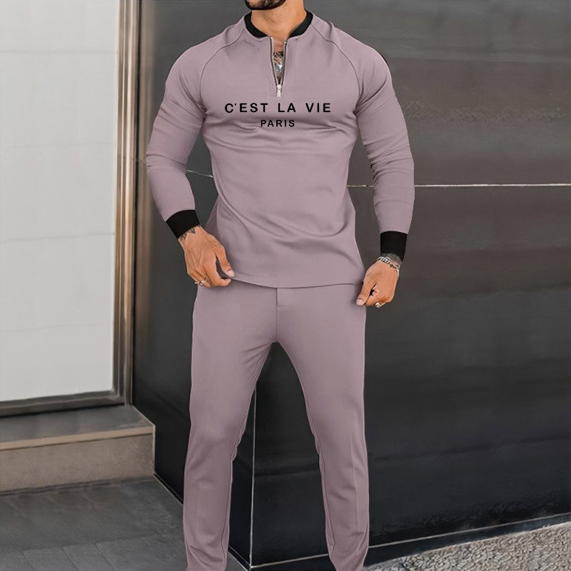 Spring Autumn Long Sleeve T Shirt+Pants Men 2 Piece Sets Men Tracksuit Printed Casual Eound Collar Zipper Sportwear Suit S-3XL