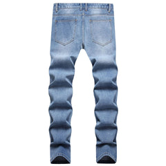 Pencil Pants Men Hole Jeans Mid Waist Skinny Pockets Vintage Ripped