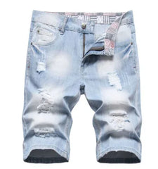 New Summer Men Blue Denim Shorts Italian Style Male Shorts Jeans High Quality Male Stretch Fit Ripped