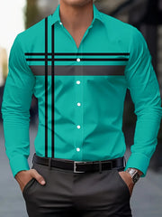 Men's Casual Dress Shirt with Modern Striped Design Regular Fit Long Sleeve