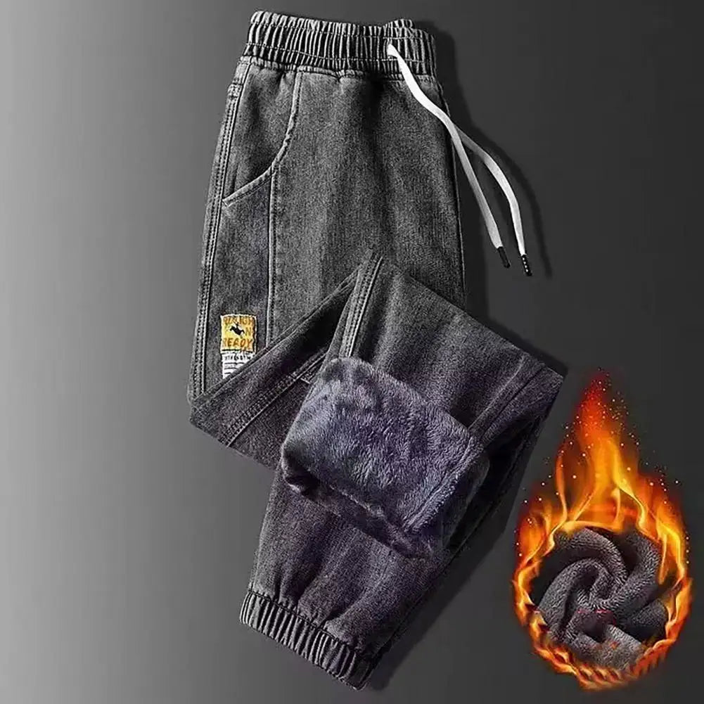 Autumn Winter Blue Cargo Jeans Men streetwear  denim joggers