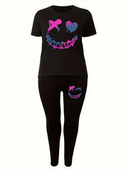 2026 Women's New Paris Printed Two-Piece Set, Casual Short-Sleeved Round Neck T-Shirt t