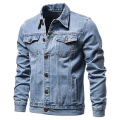 Men Cardigan Patchwork Coat 2023 Autumn Winter New Denim Jacket Men Long-Breasted Turn-down Collar