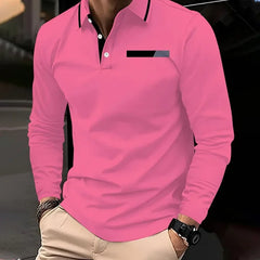 2025 Summer Men's long-sleeved lapel casual polo shirt Breathable and comfortable shirt Solid polo shirt High-quality