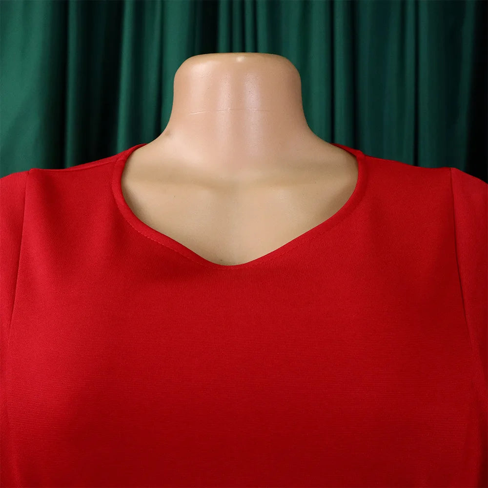 Elegant Office Dressi for women O Neck ruffles sleeve belt waisted sheath package hips  Mid Calf Formal Business Work Dre