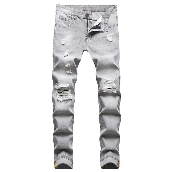Mens Jeans Large-size Straight Light Gray Denim Trousers Spring  Ripped Jeans