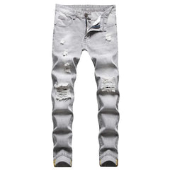Mens Jeans Large-size Straight Light Gray Denim Trousers Spring  Ripped Jeans
